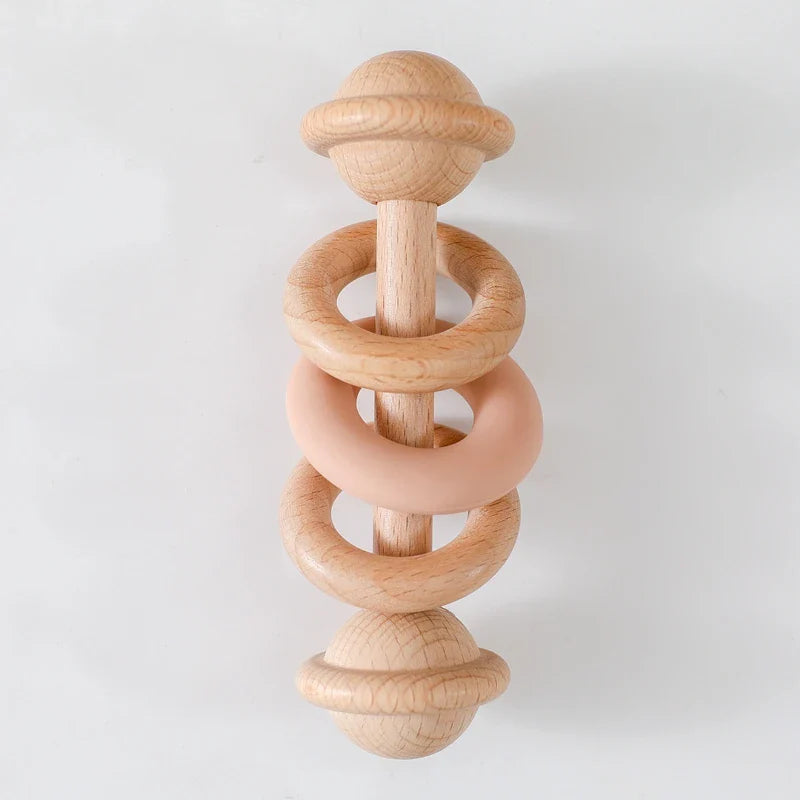 Baby Toys Wooden Rattles with Silicone Ring