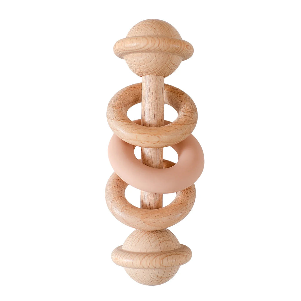 Baby Toys Wooden Rattles with Silicone Ring