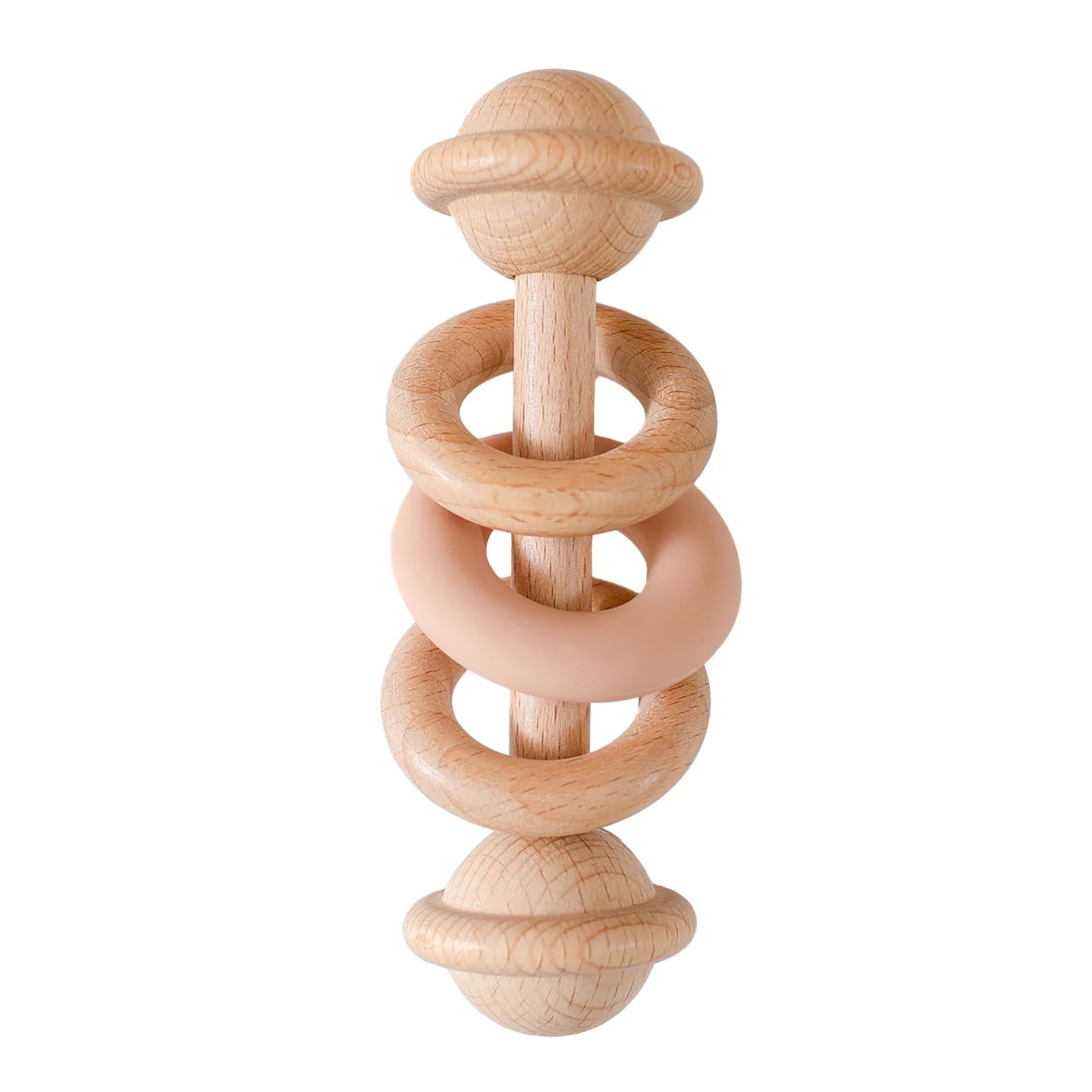 Baby Toys Wooden Rattles with Silicone Ring
