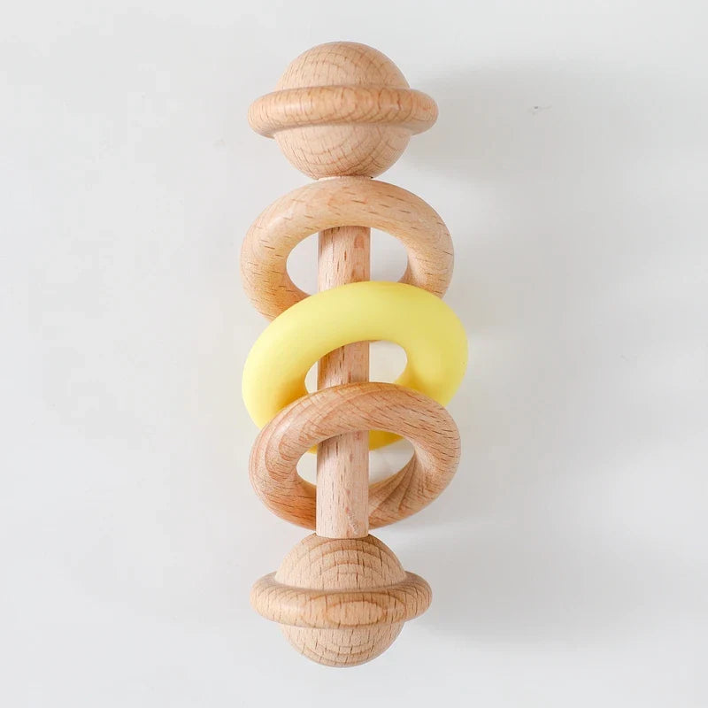 Baby Toys Wooden Rattles with Silicone Ring