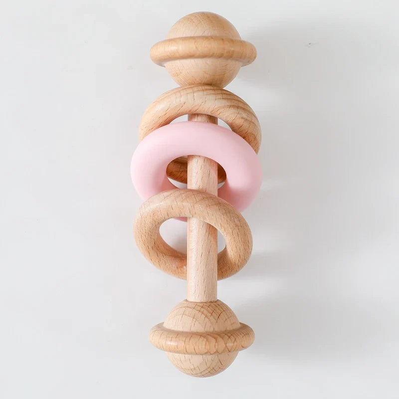 Baby Toys Wooden Rattles with Silicone Ring