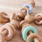 Baby Toys Wooden Rattles with Silicone Ring