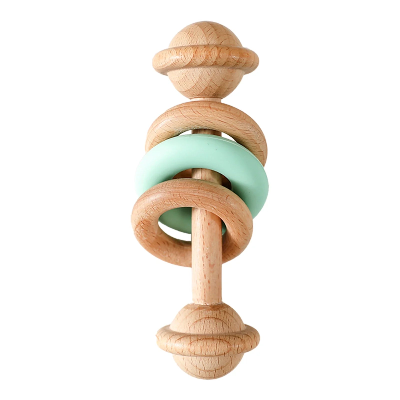 Baby Toys Wooden Rattles with Silicone Ring