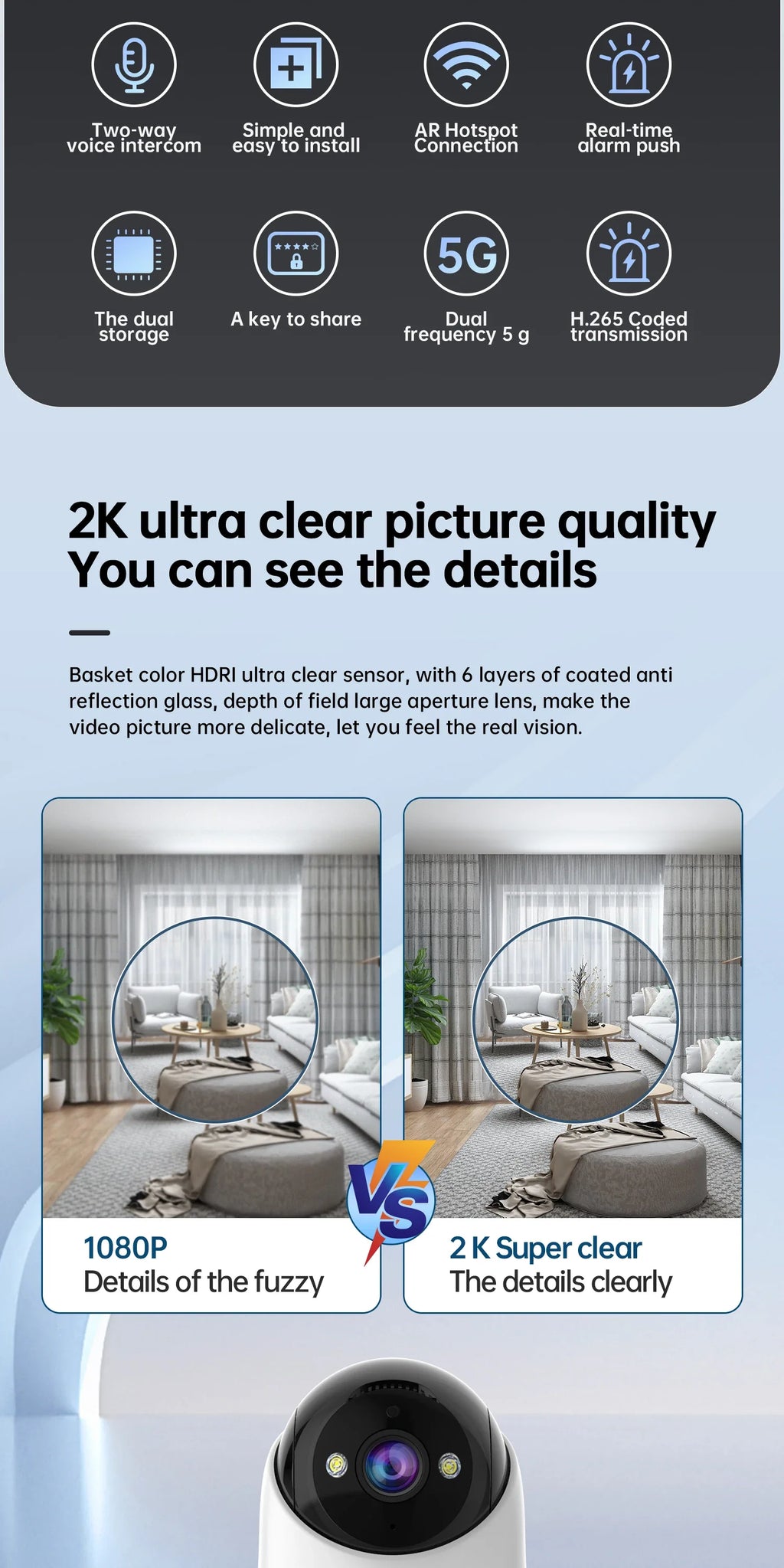 Lenovo 5MP WiFi Camera Smart Home Indoor Wireless