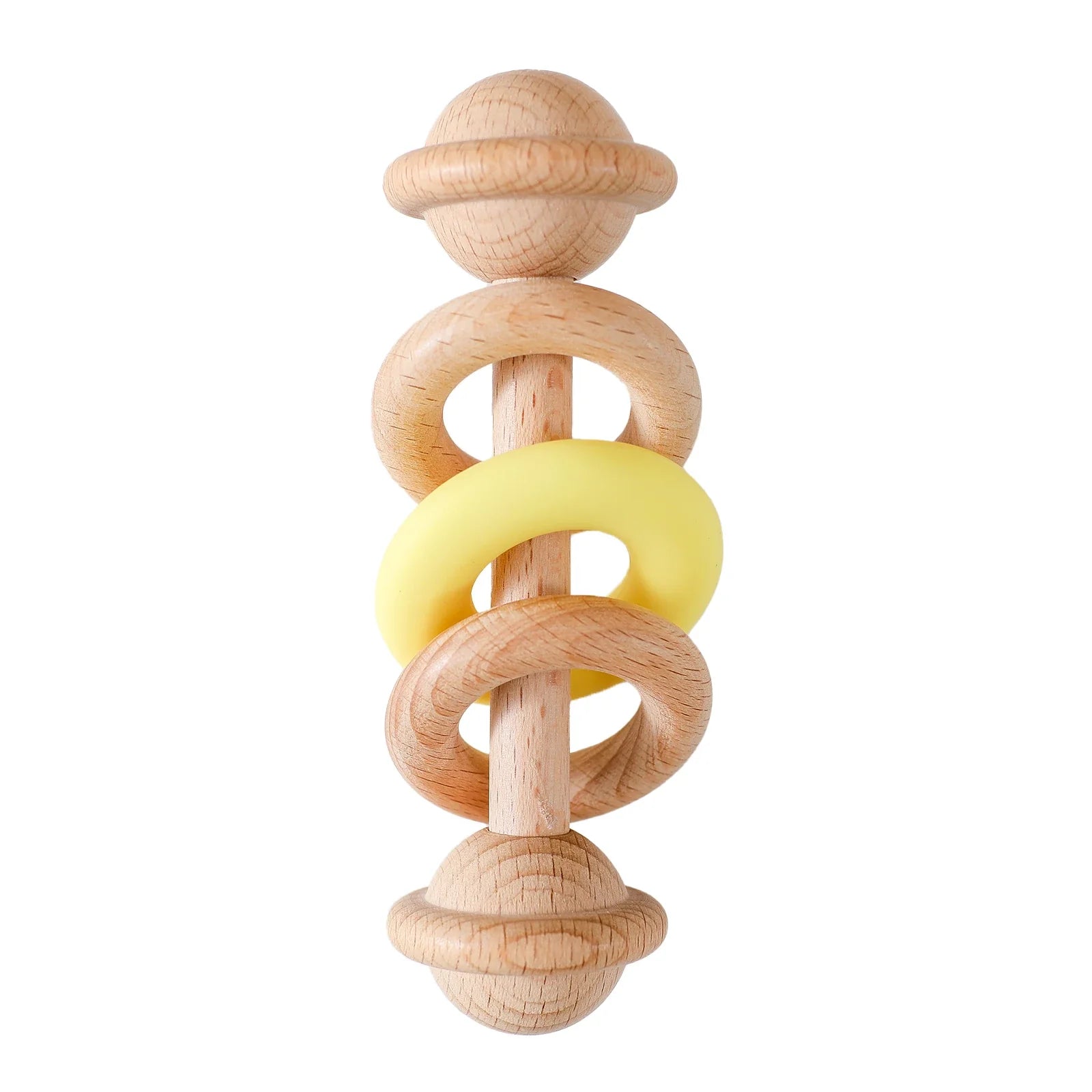 Baby Toys Wooden Rattles with Silicone Ring