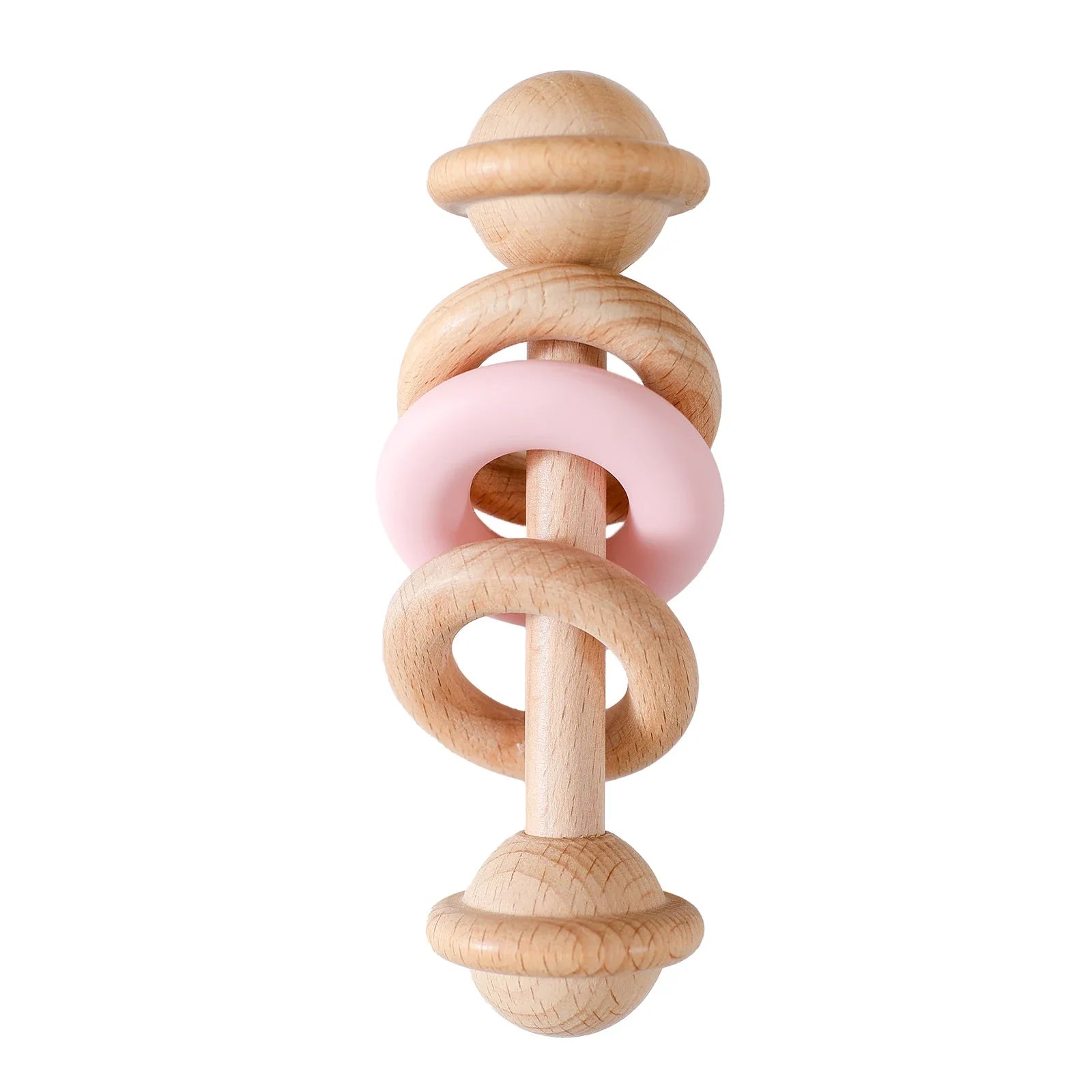 Baby Toys Wooden Rattles with Silicone Ring