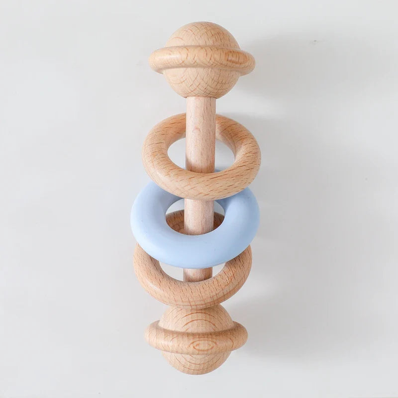Baby Toys Wooden Rattles with Silicone Ring