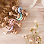 Baby Toys Wooden Rattles with Silicone Ring