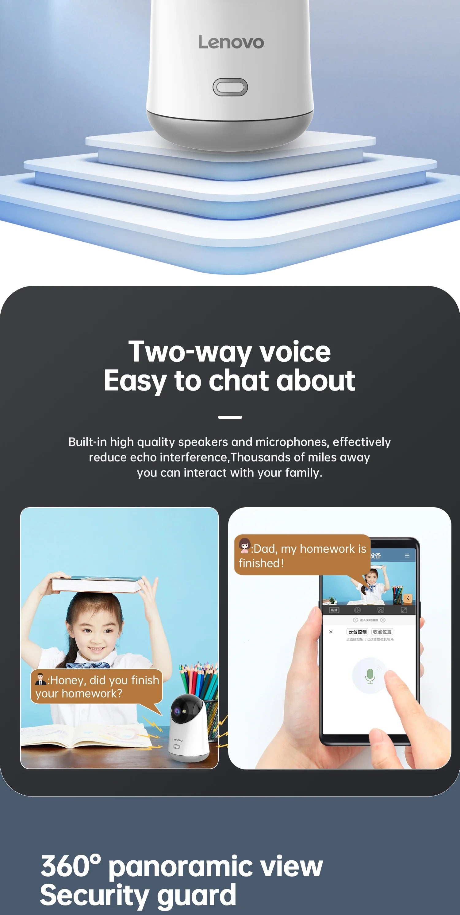 Lenovo 5MP WiFi Camera Smart Home Indoor Wireless