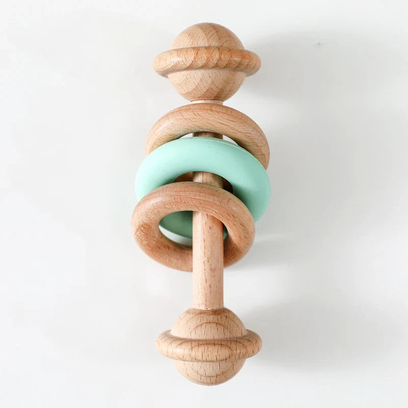 Baby Toys Wooden Rattles with Silicone Ring